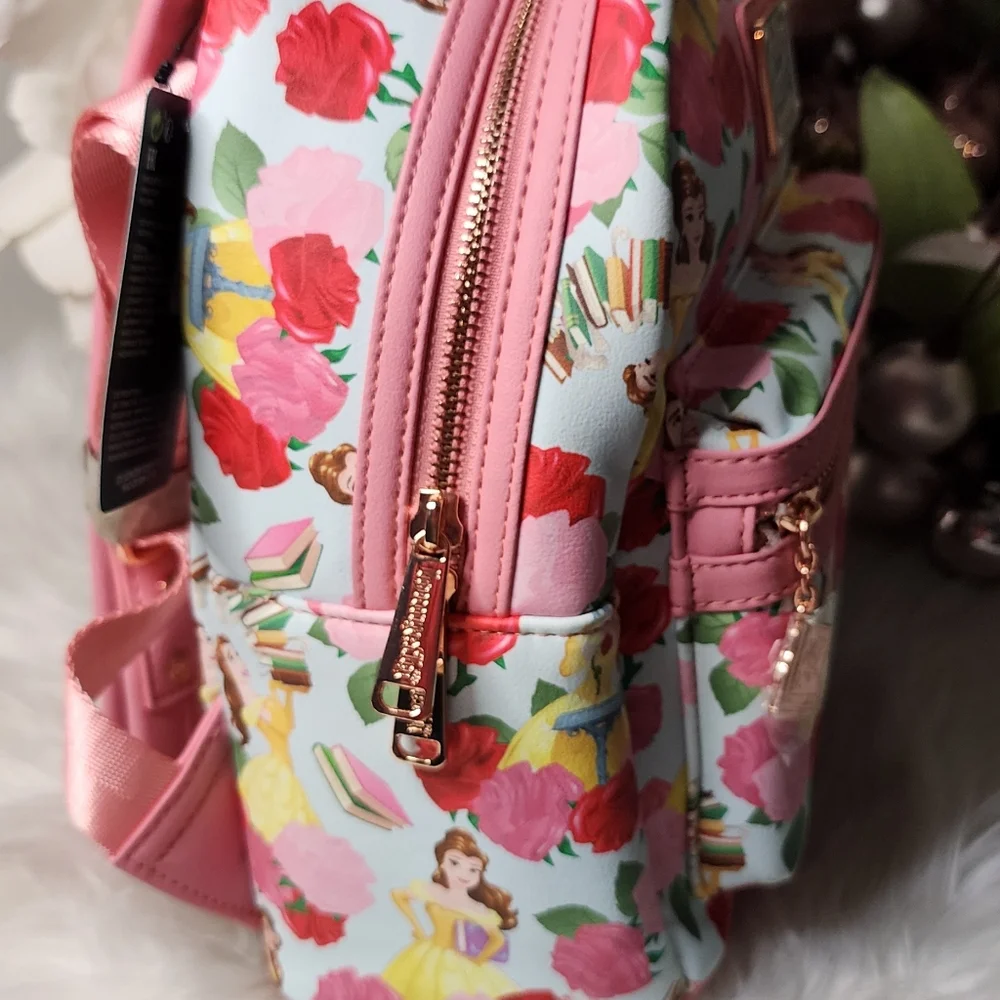 Loungefly Disney Beauty and the Beast Allover Print Womens Double Strap Shoulder - Picture 5 of 6